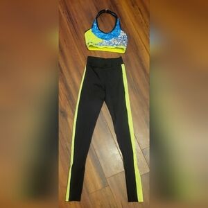 Girl's Halter & Pants Reverence Yellow, Black & Blue Sequin Dance Costume